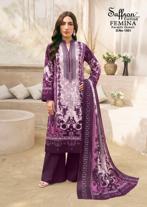 Saffron femina karachi queen vol 1 cotton dress materials wholesalers